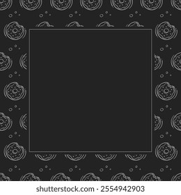 donut icon frame. doodle donut square frame. hand drawn donut frame background. donut icon background
