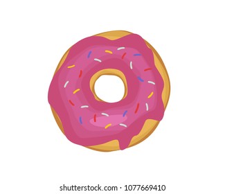 Donut icon. Illustration of a donut with a pink icing. Vector