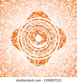 donut icon inside abstract emblem, orange mosaic background