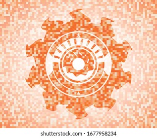 icono de donut dentro del emblema abstracto, fondo de mosaico naranja
