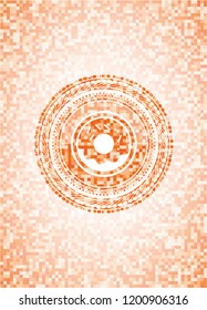 donut icon inside abstract orange mosaic emblem