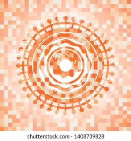 donut icon inside abstract orange mosaic emblem
