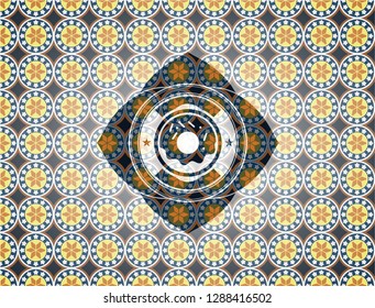 donut icon inside arabesque badge. arabic decoration.