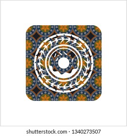donut icon inside arabesque badge background. arabic decoration.