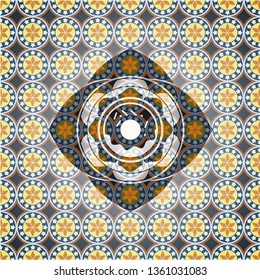donut icon inside arabesque emblem background. arabic decoration.