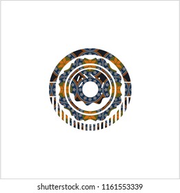 donut icon inside arabic badge background. Arabesque decoration.
