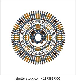 donut icon inside arabic badge background. Arabesque decoration.