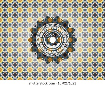 donut icon inside arabic badge. Arabesque decoration.