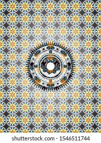 donut icon inside arabic badge. Arabesque decoration.