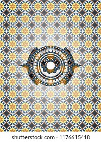 donut icon inside arabic emblem. Arabesque decoration.