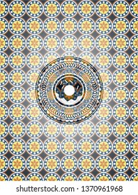 donut icon inside arabic emblem background. Arabesque decoration.