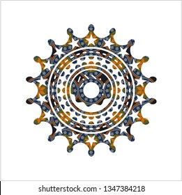 donut icon inside arabic style badge. Arabesque decoration.
