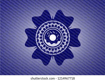 donut icon inside badge with jean texture