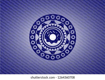 donut icon inside badge with jean texture