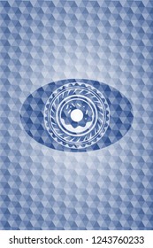 donut icon inside blue badge with geometric pattern.