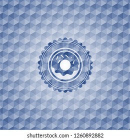 donut icon inside blue badge with geometric background.
