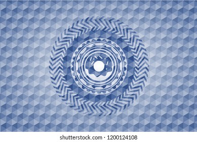 donut icon inside blue emblem with geometric pattern.