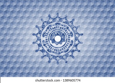 donut icon inside blue hexagon emblem.