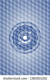 donut icon inside blue polygonal emblem.