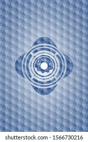 donut icon inside blue polygonal emblem.