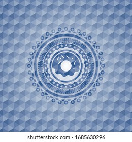 donut icon inside blue polygonal badge.