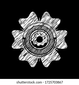 donut icon inside chalkboard emblem on black board. 