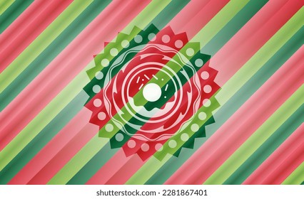 donut icon inside christmas colors emblem. 
