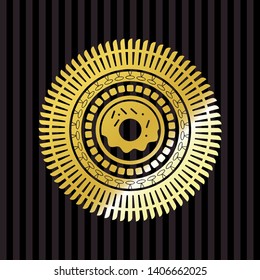 donut icon inside gold emblem