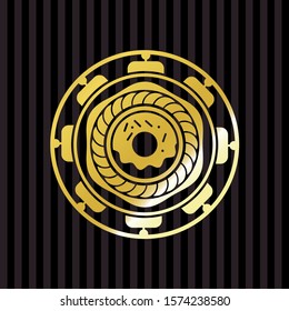 donut icon inside golden emblem or badge