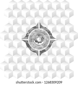 donut icon inside grey badge with geometric cube white background