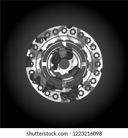 donut icon inside grey camouflage texture