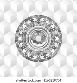 donut icon inside grey emblem. Vintage with geometric cube white background