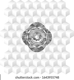 donut icon inside grey emblem. Vintage with geometric cube white background
