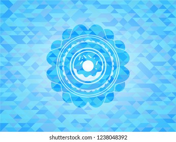 donut icon inside light blue emblem with triangle mosaic background