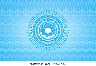 donut icon inside light blue water wave style badge.