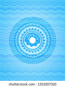 donut icon inside light blue water wave badge.