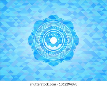 donut icon inside light blue mosaic emblem