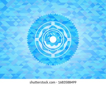 donut icon inside light blue mosaic emblem