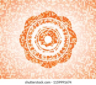 donut icon inside orange mosaic emblem with background
