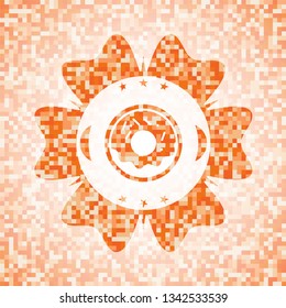donut icon inside orange mosaic emblem with background