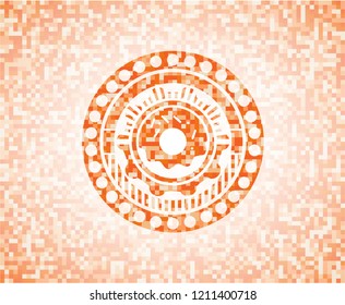 donut icon inside orange tile background illustration. Square geometric mosaic seamless pattern with emblem inside.