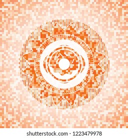 donut icon inside orange tile background illustration. Square geometric mosaic seamless pattern with emblem inside.