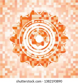 donut icon inside orange tile background illustration. Square geometric mosaic seamless pattern with emblem inside.