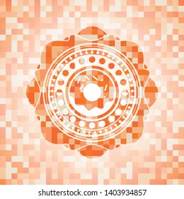 donut icon inside orange tile background illustration. Square geometric mosaic seamless pattern with emblem inside.