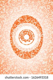 donut icon inside orange tile background illustration. Square geometric mosaic seamless pattern with emblem inside.