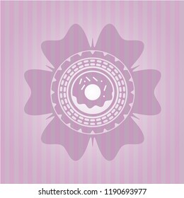 donut icon inside pink emblem. Vintage.