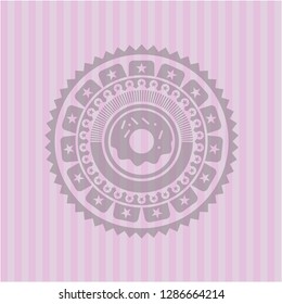 donut icon inside pink emblem. Vintage.