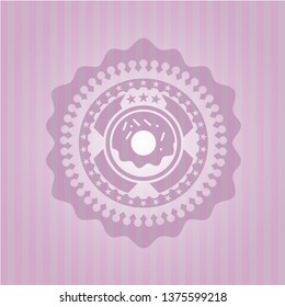 donut icon inside pink emblem. Retro