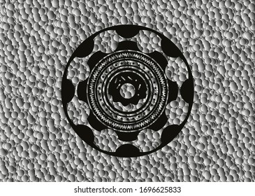 donut icon inside realistic black emblem with bubbles background. Vector Illustration. Detailed.