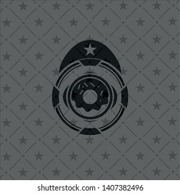 donut icon inside realistic dark emblem